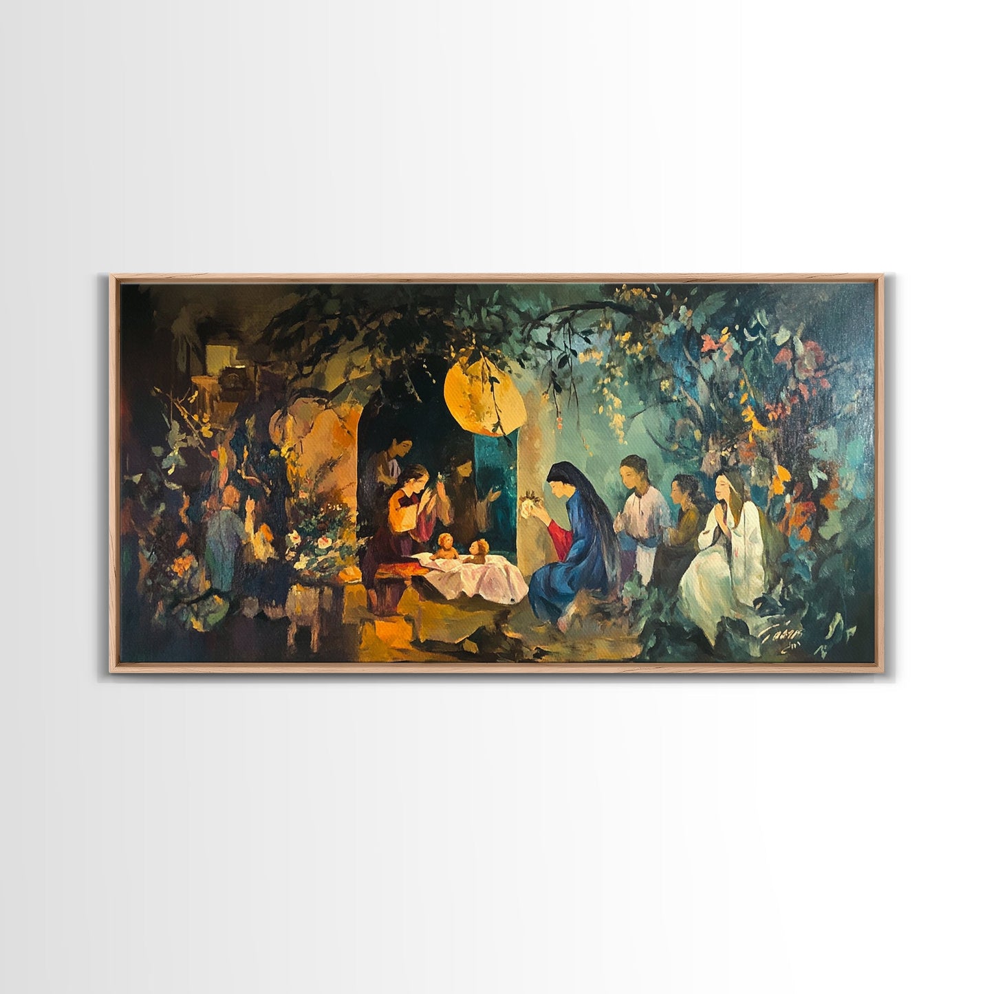 Christian Nativity Jesus In The Manger Ready To Hang Canvas Wall Art - Farmhouse Christmas Decor - Christian Wall Art - Christian Painting