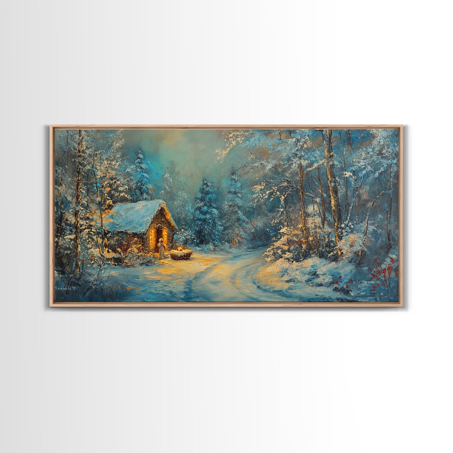 Above Mantle Christmas Wall Art, Framed Canvas Print, Cabin Art, Wall Art For Cabin, Winter Landscape Painting, Winter Themed Home Decor