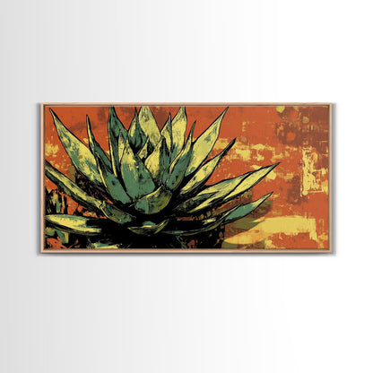 Blue Agave Pueblo Art Framed Canvas Print - Art of Arizona - Mexicano Home Decor - Chicano Art - Agave Painting - Bar Decor - Living Room Art