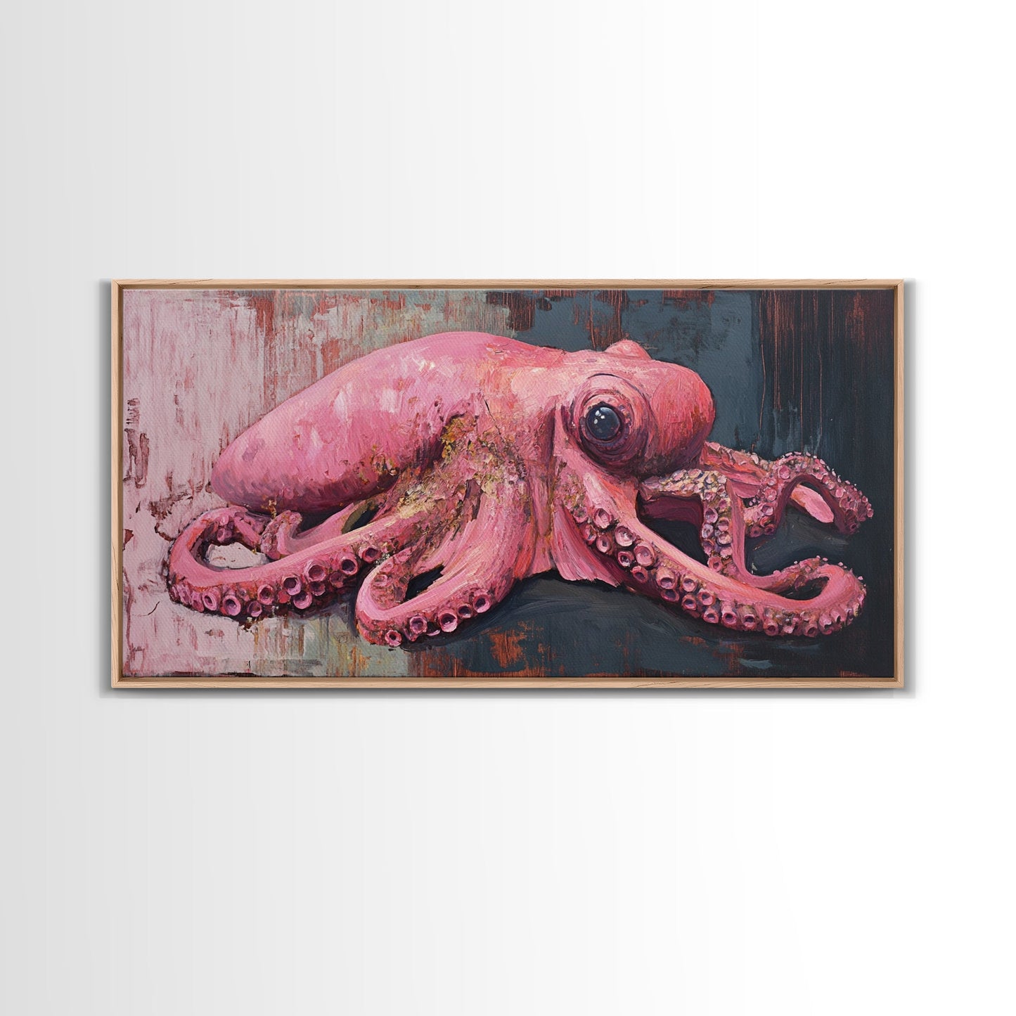 Pink Octopus Framed Canvas Print - Wabi Sabi Style Minimalist Wall Art - Octopus Painting