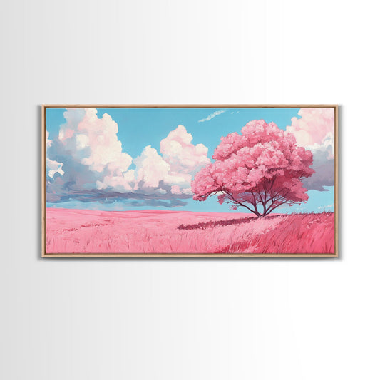 Pink Fields - Abstract Wall Art - Framed Canvas Print - Abstract Landscape Painting - Surrealist Wall Art - Above Sofa Modern Art