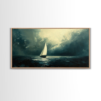 Sailing Through The Storm - Framed Canvas Print - Nautical Home Decor - Sailboat Painting - Sailing Painting - Nautical Seascapes Art