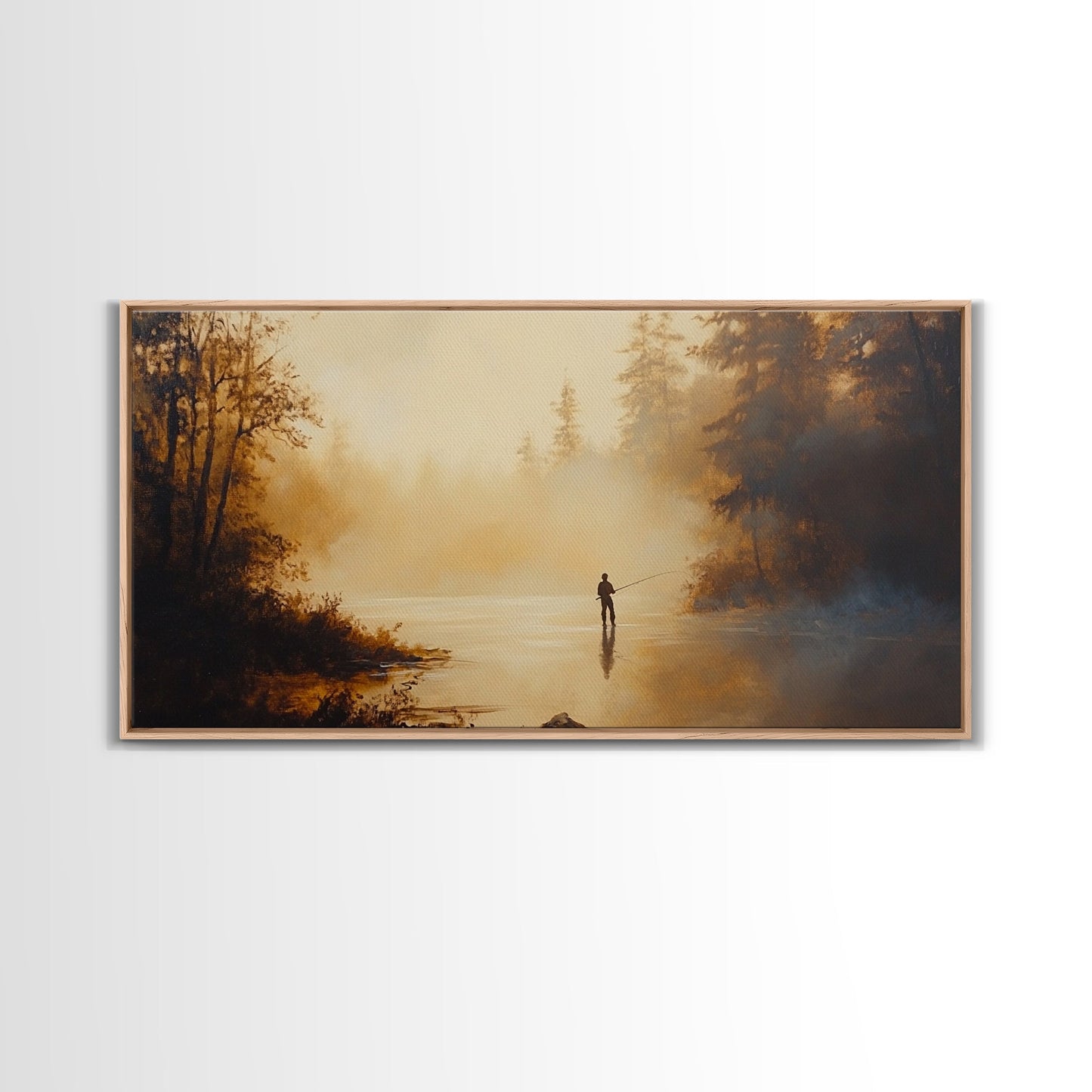 Retro Oil Painting Print of a Fly Fisher - Framed Canvas Print - Fishing Wall Art, Fisherman Painting, Fishing Gift, Gift for Fisher