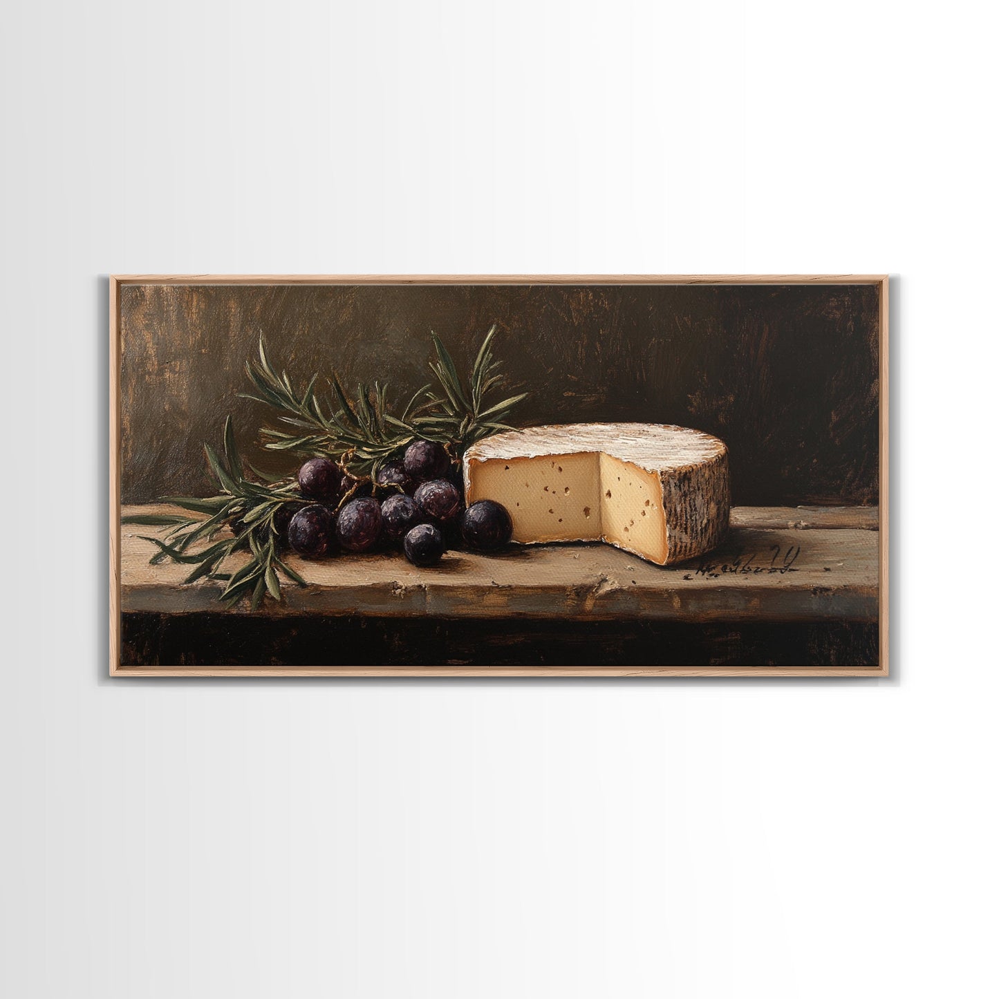 Still Life of FIgs and Cheese - Framed Canvas Print Ready To Hang Wall Art - Oil Painting Of Cheese, Cheese Painting, Kitchen Art
