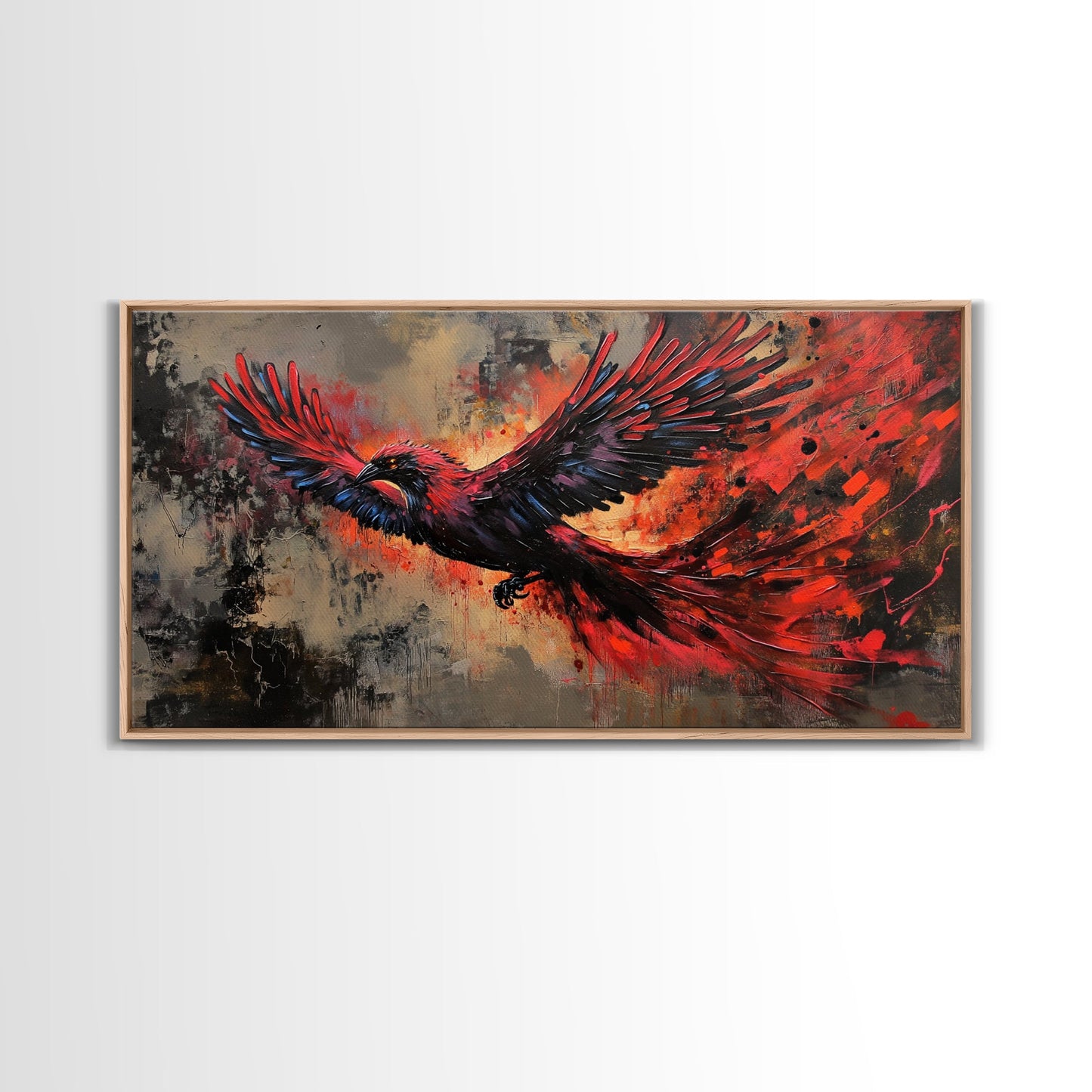 Grunge Phoenix Painting, Framed Canvas Print, Vibrant Phoenix Wall Art Print, Mythical Poster Art, Printed Wall Art