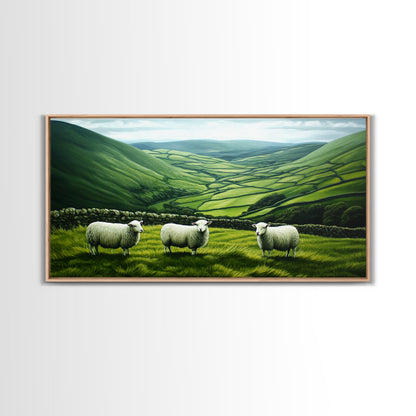 Scottish Highlands Canvas Print | Scottish Farmhouse Wall Art | Painting of Sheep in Scotland | Scotland Landscape Oil Painting