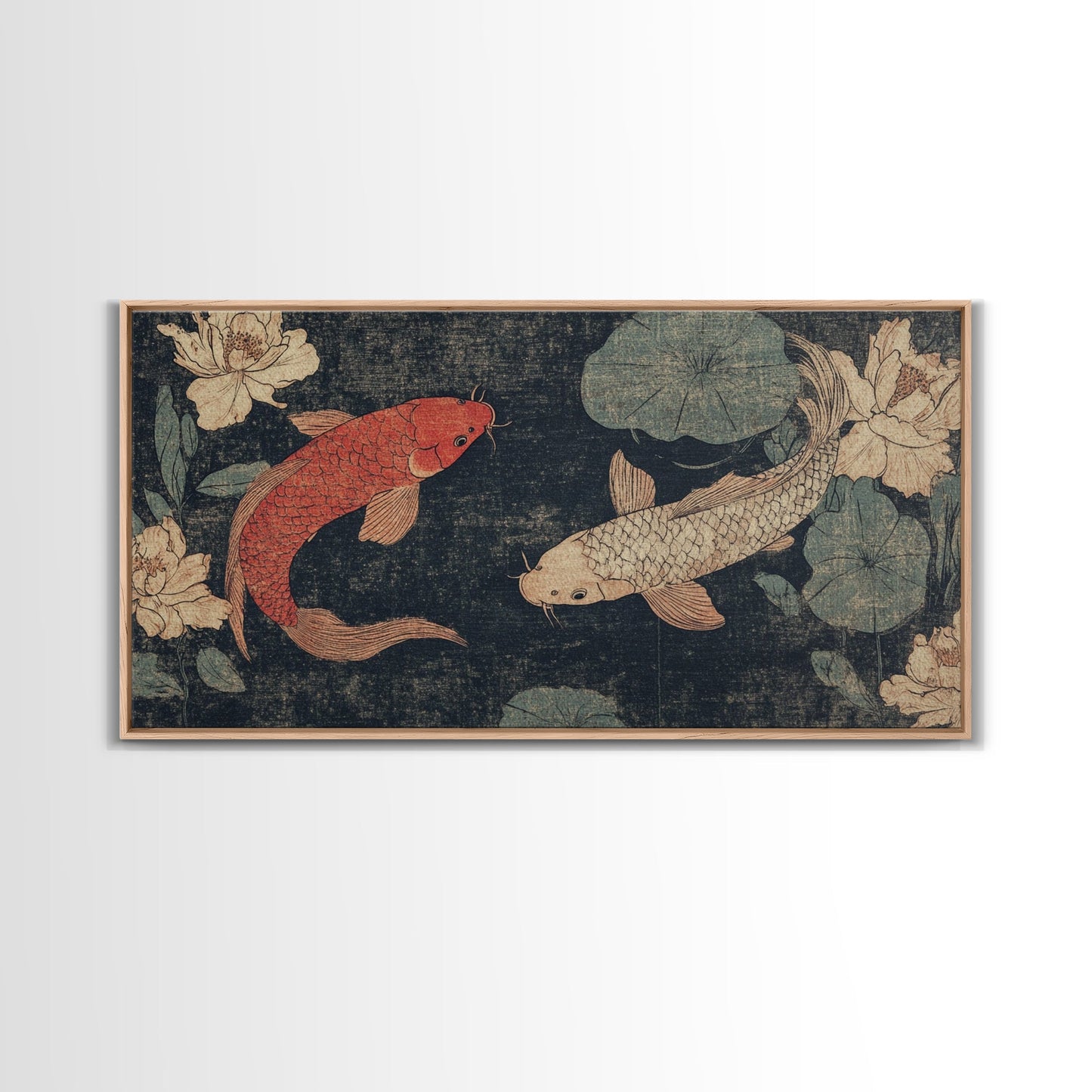 Wabi Sabi Koi Fish Painting Print, Japanese Style Artwork, Elegant Wall Art, Living Room or Bedroom Wall Art, Ready To Hang Canvas