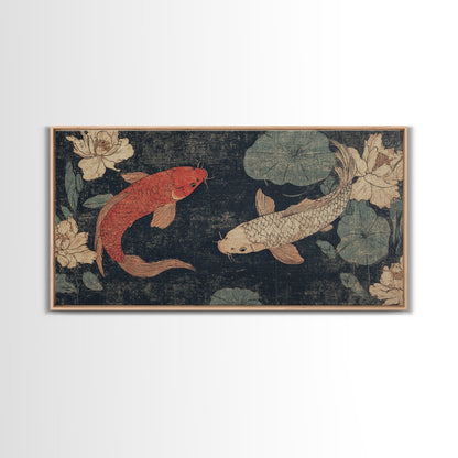Wabi Sabi Koi Fish Painting Print, Japanese Style Artwork, Elegant Wall Art, Living Room or Bedroom Wall Art, Ready To Hang Canvas