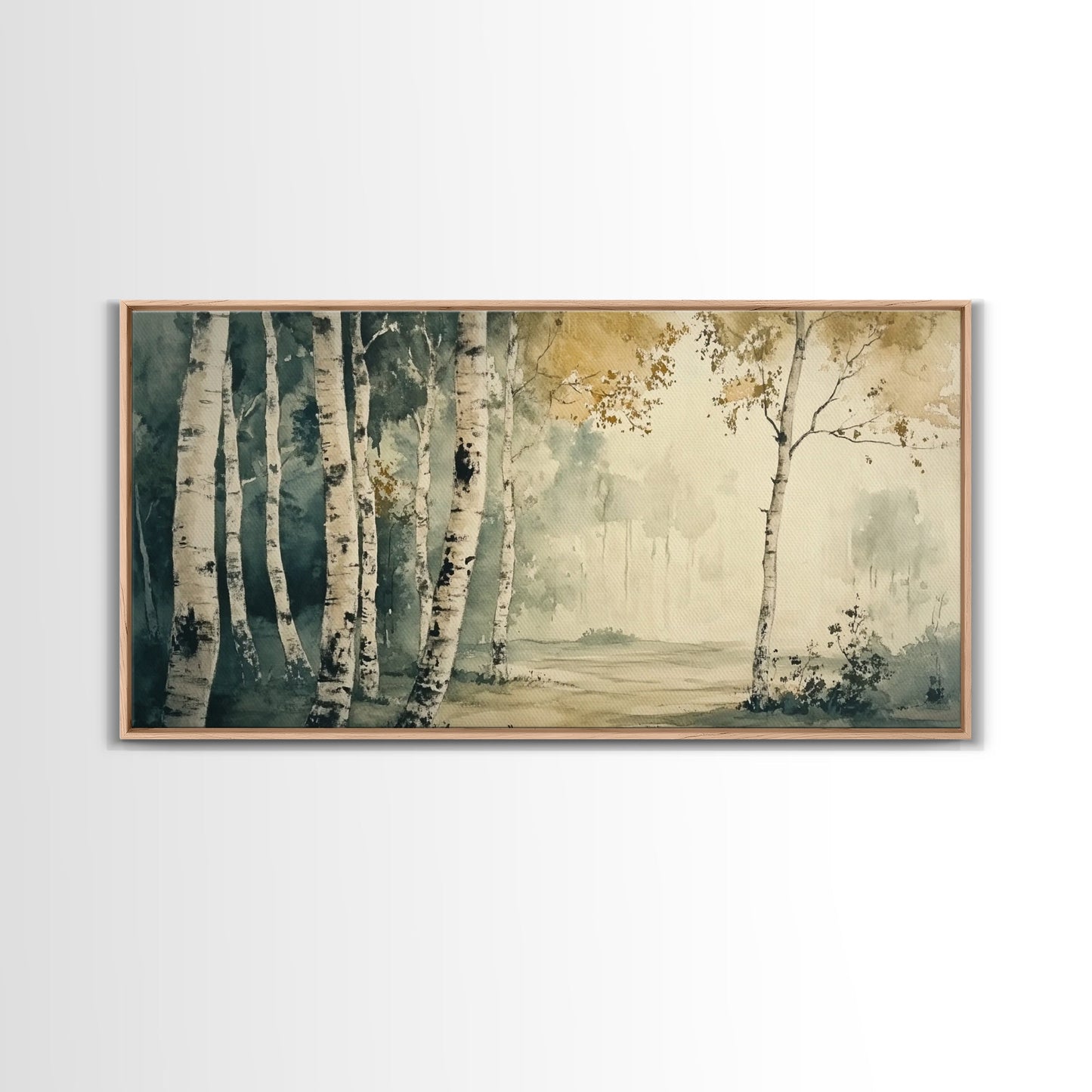 Mountain Forest Landscape Canvas Wall Art, Abstract Birch Tree Forest Watercolor Painting Print, Aspen Trees Colorado Wall Art