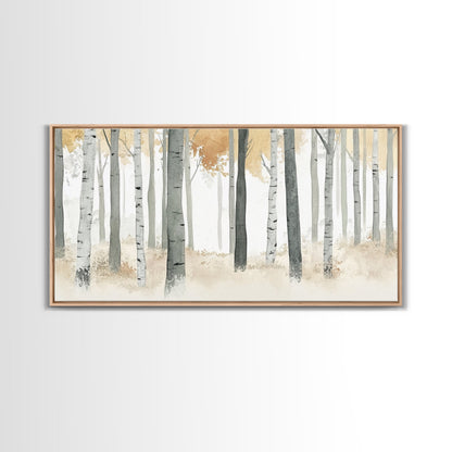 Aspen Trees Oil Painting Print Canvas, Autumn Aspens Print, Muted White Winter Wall Art, Country Farmhouse Wall Decor, Abstract Landscape Art
