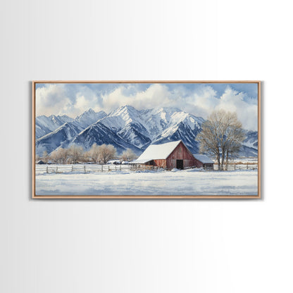Winter Cabin Oil Painting Print - Rustic Farmhouse Decor - Modern Farmhouse - Cabin Decor - Rural America Oil Painting Print