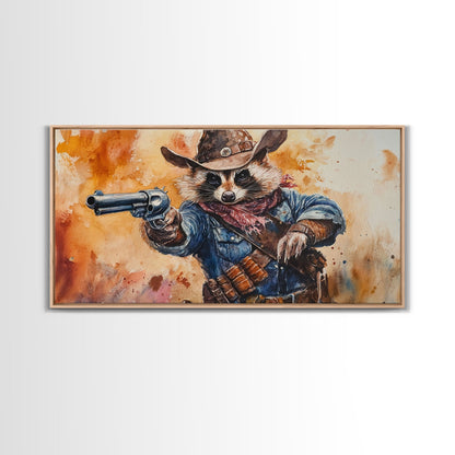 The Raccoon Cowboy - Framed Canvas Print - Raccoon Art - Trash Panda Cowboy