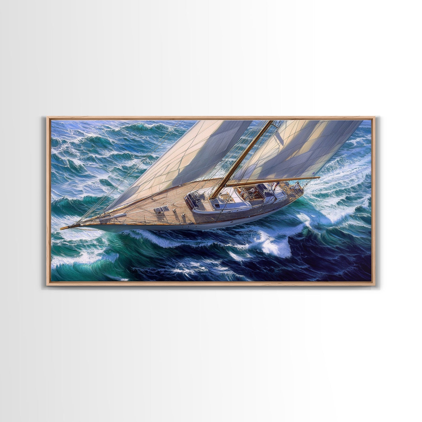 Bird's Eye View of a Retro Sailboat Painting Print, Sailboat Wall Art, Nautical Decor, Sailing Gift Idea, Sailing Wall Art
