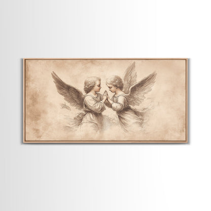 Guardian Angel Wall Art, Angel Painting Canvas Print, Angel Sketch, Angelic Home Decor, Christian Art, Christianity Home Decor