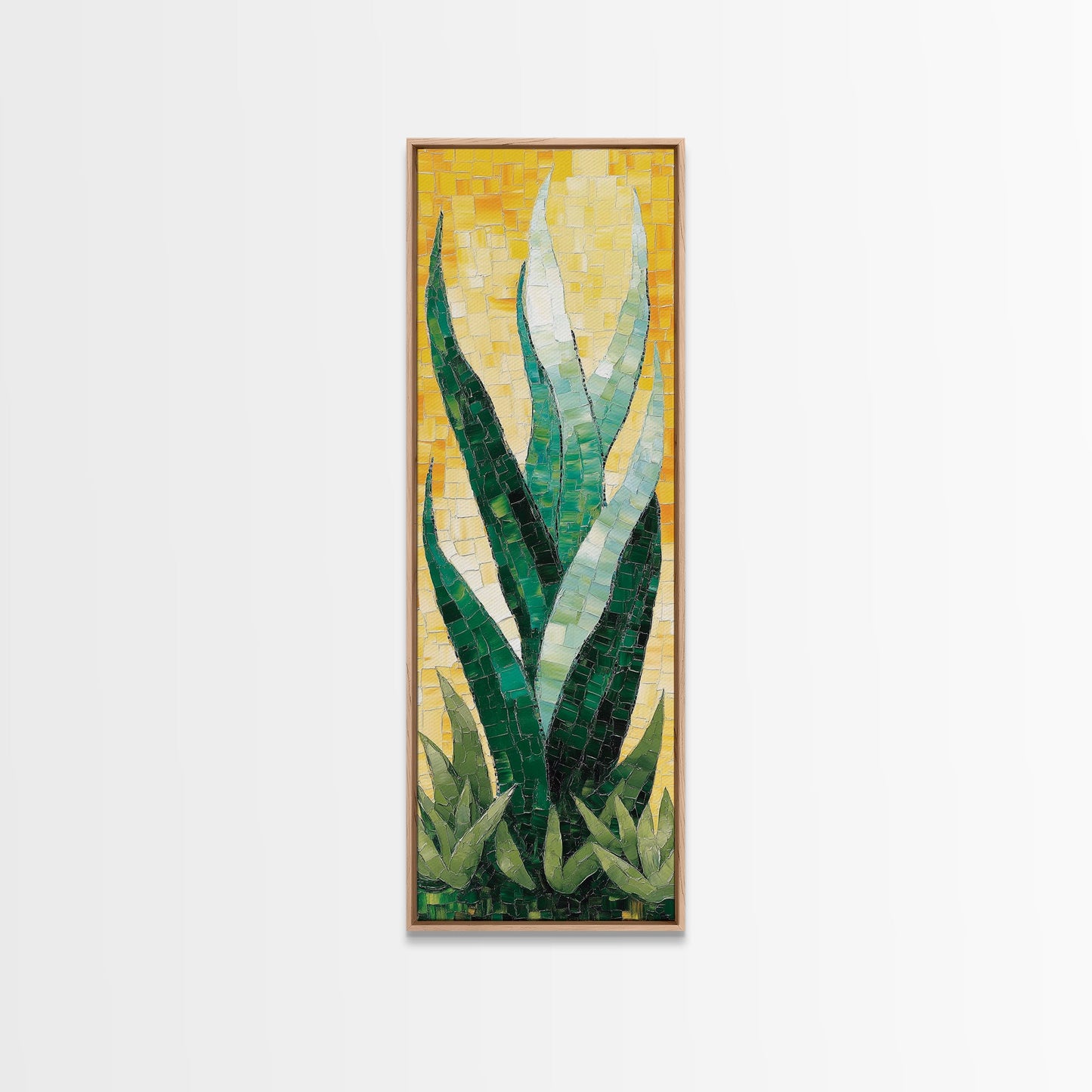 Mosaic Agave Plant Framed Canvas Print Botanical Prints Green Wall Art Rustic Decor Whimsical Art Kitchen Decor