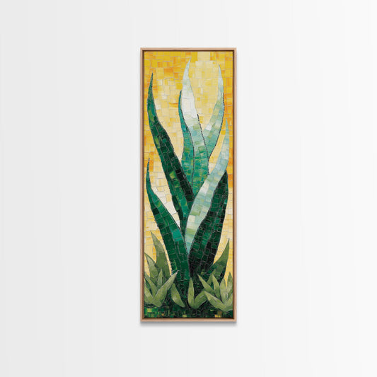 Mosaic Agave Plant Framed Canvas Print Botanical Prints Green Wall Art Rustic Decor Whimsical Art Kitchen Decor