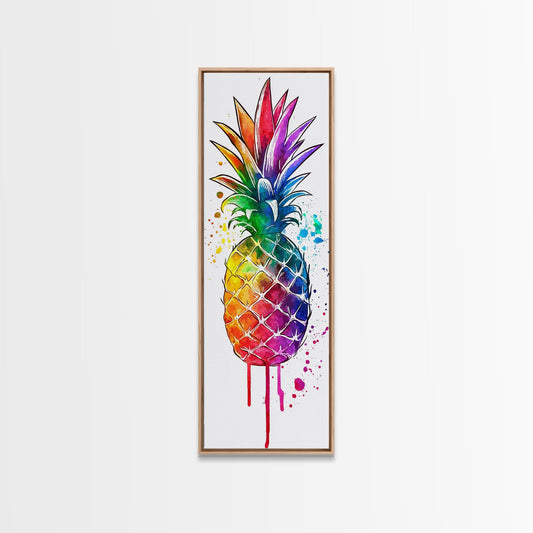 Pineapple painting vibrant wall art framed canvas print, colorful tropical art, kitchen decor, unique pop art style, perfect gift idea