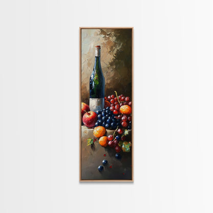 Skinny Vertical Art for Wine Cellar, Wine Room Art, Still Life Oil Painting of Wine and Grapes, Victorian Oil Painting, Retro Kitchen Decor