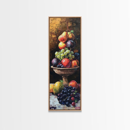 Still Life Oil Painting PRINT of Fruit, Kitchen Decor, Kitchen Wall Art, Grapes Painting, Long Skinny Art, Skinny Vertical Art, Tall Skinny Art