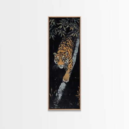 Framed Canvas Print of a Majestic Tiger Stalking Through the Jungle, Above Couch Art, Living Room Decor, African Art, Rustic Decor, Animal Art