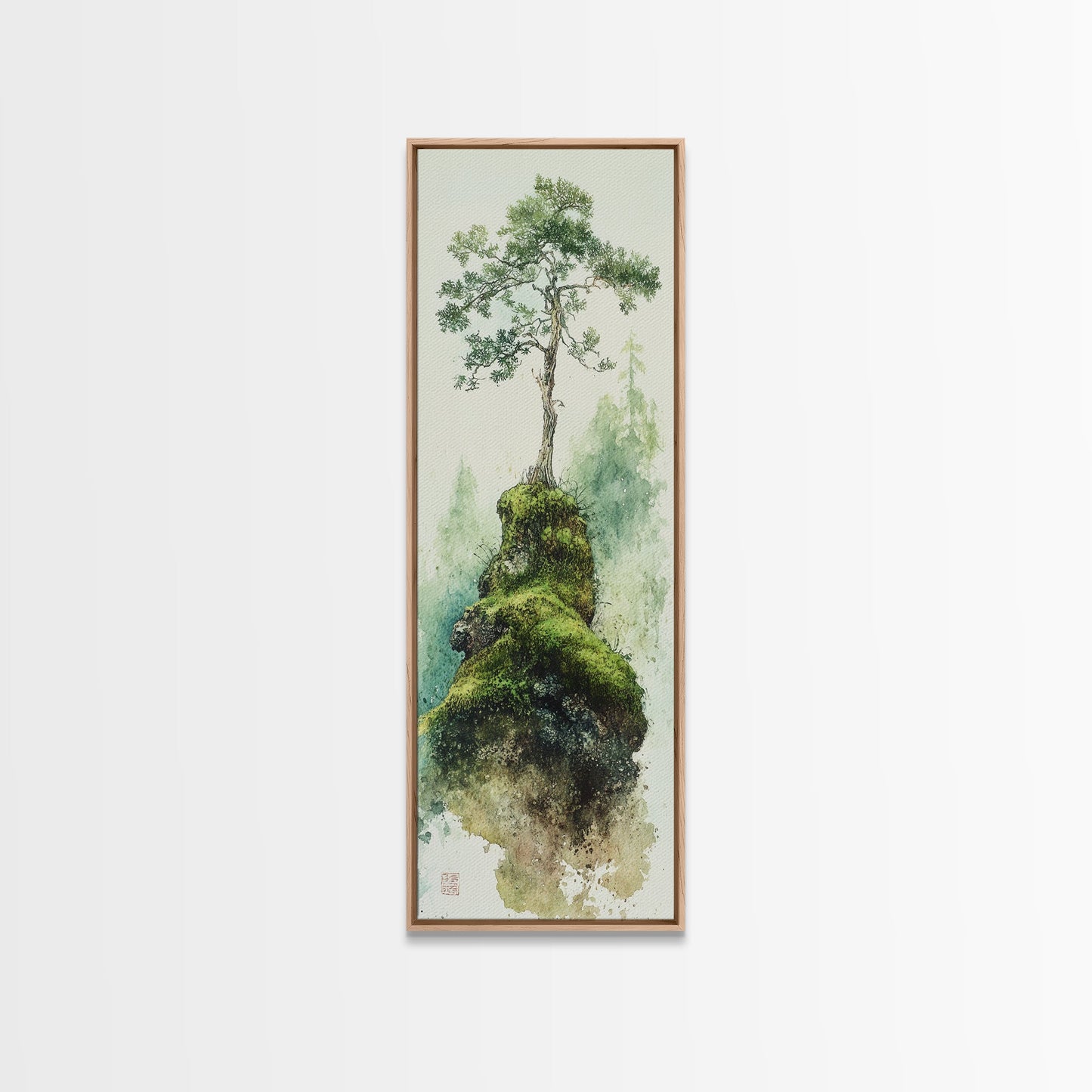 Framed Canvas Print Serene Tree Art Nature-Inspired Decor Wabi Sabi Art Botanical Print Calm Green Tones Above Couch Art Minimalist Decor