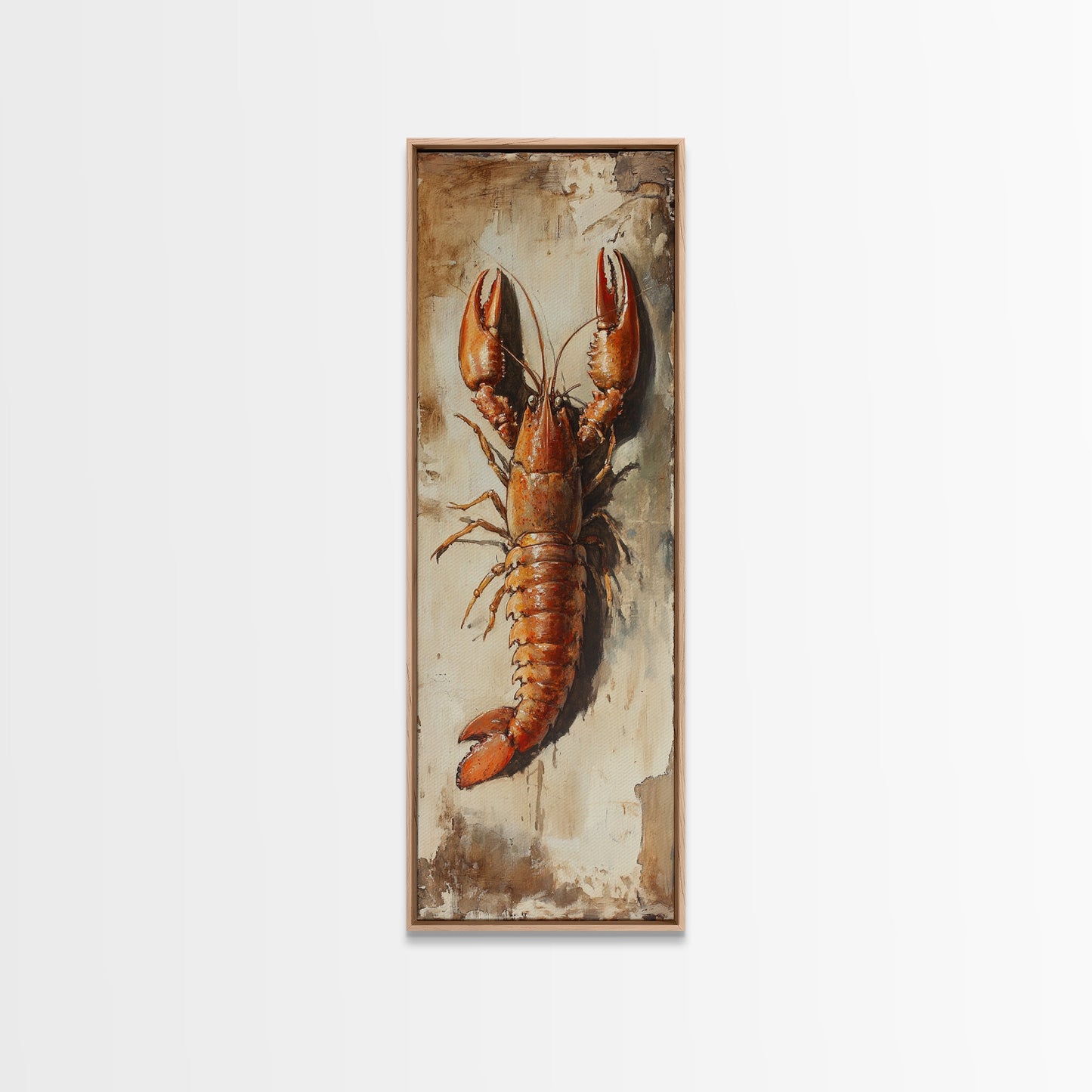 Funky Kitchen Art Framed Canvas Print, Crayfish Painting, New Orleans Cajun Wall Art, Oil Painting for Kitchen, Tall Skinny Art