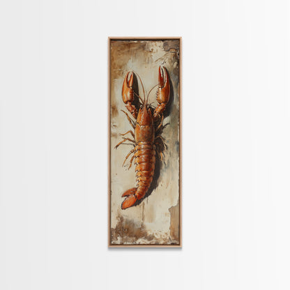 Funky Kitchen Art Framed Canvas Print, Crayfish Painting, New Orleans Cajun Wall Art, Oil Painting for Kitchen, Tall Skinny Art