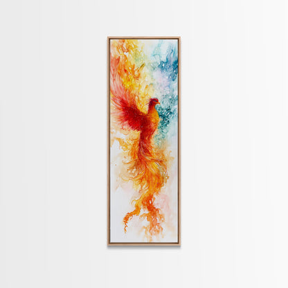 Ethereal Phoenix Rising from the Ashes in Subtle Pastel Shades – Mystical Bird Canvas Print, Ideal Wall Art for Calm and Cozy Spaces