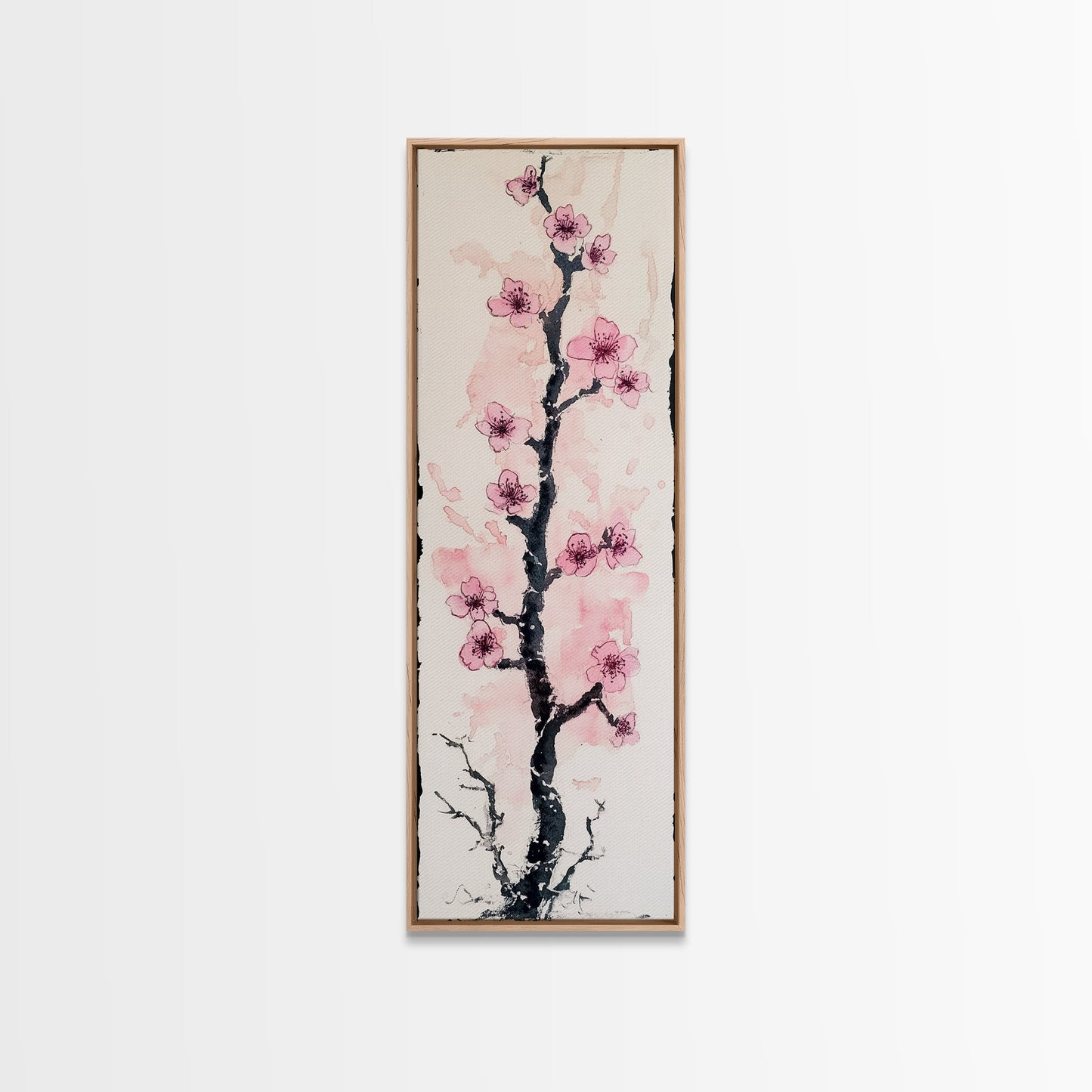 Delicate Cherry Tree in Bloom Painting - Canvas Print for Japanese Floral Art, Spring Blossom Decor, Nature-Inspired Wall Art, Botanical Print