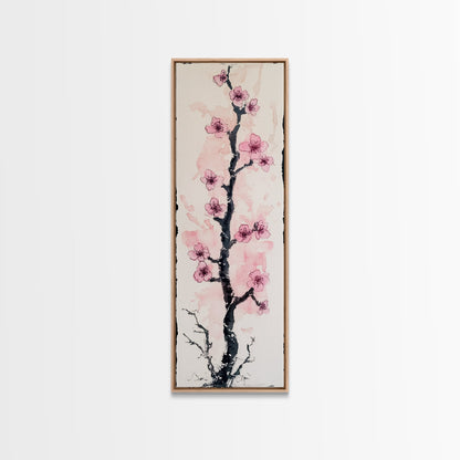 Delicate Cherry Tree in Bloom Painting - Canvas Print for Japanese Floral Art, Spring Blossom Decor, Nature-Inspired Wall Art, Botanical Print