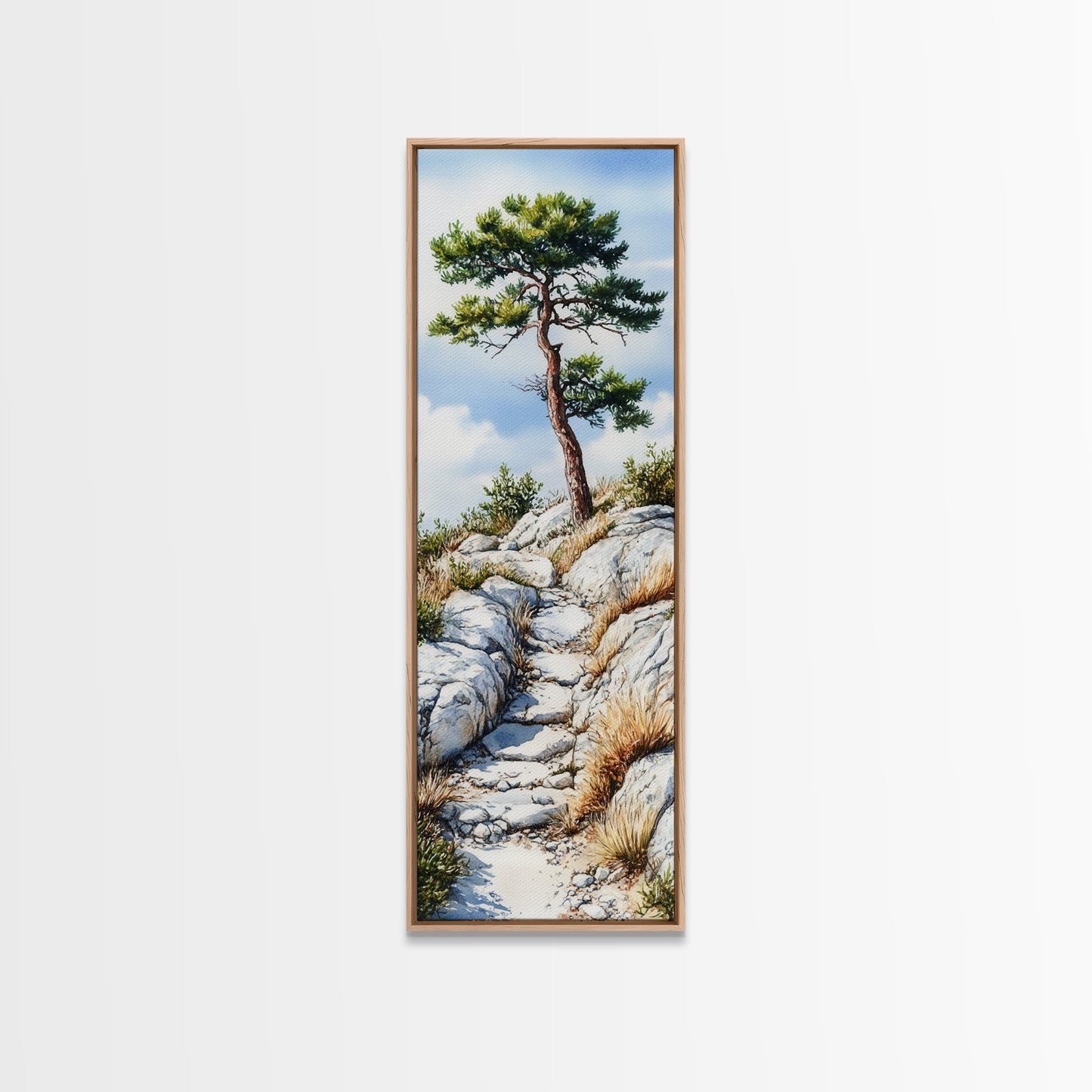 Rocky Mountain Pine Tree Painting - Framed Canvas Print Highlighting Serene Alpine Path for Rustic Wall Decor