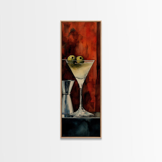 Classic Olive Martini Glass, Retro Bar Art, Espresso Martini Wall Art, Mid-Century Vibe Canvas Print, Moody Kitchen Decor