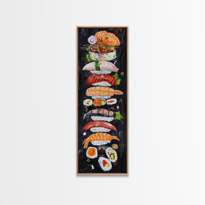 Funky Kitchen Wall Art Sushi Painting Print Framed Canvas | Sushi Decor | Kitchen Painting Decor | Kitsch Decor | Eclectic Wall Art