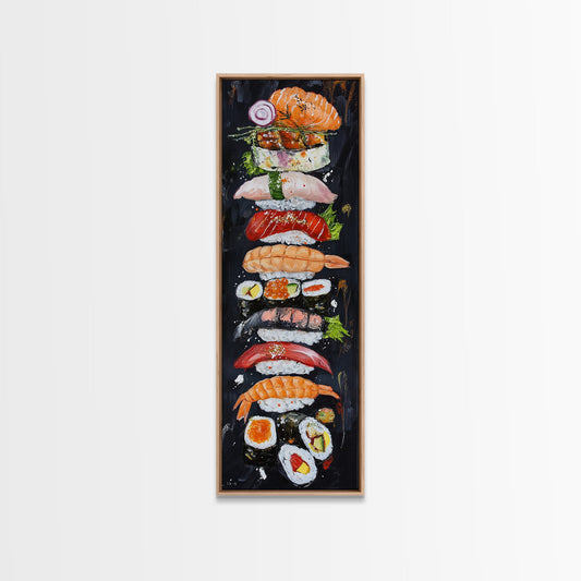 Funky Kitchen Wall Art Sushi Painting Print Framed Canvas | Sushi Decor | Kitchen Painting Decor | Kitsch Decor | Eclectic Wall Art