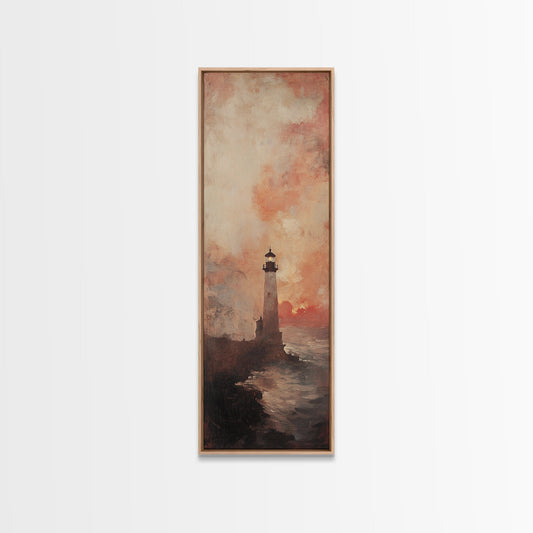 Lighthouse Wall Art Framed Canvas Print - Sunset Wall Art - Coastal Decor - Nautical Decor