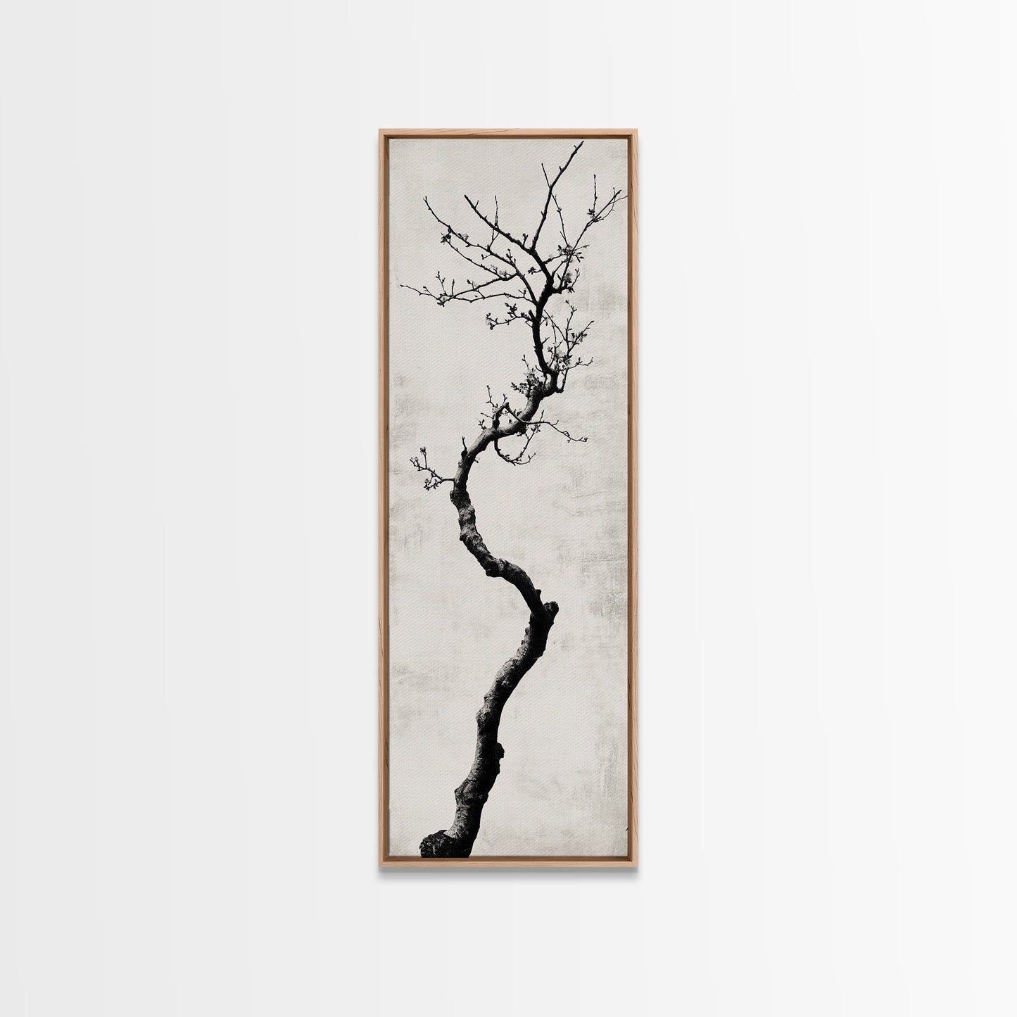 Framed Canvas Print of Minimalist Birch Tree Art in Black and White, Wabi Sabi Art, Rustic Wall Art, Above Bed Wall Art, Tall Skinny Art, Japanese Aesthetic