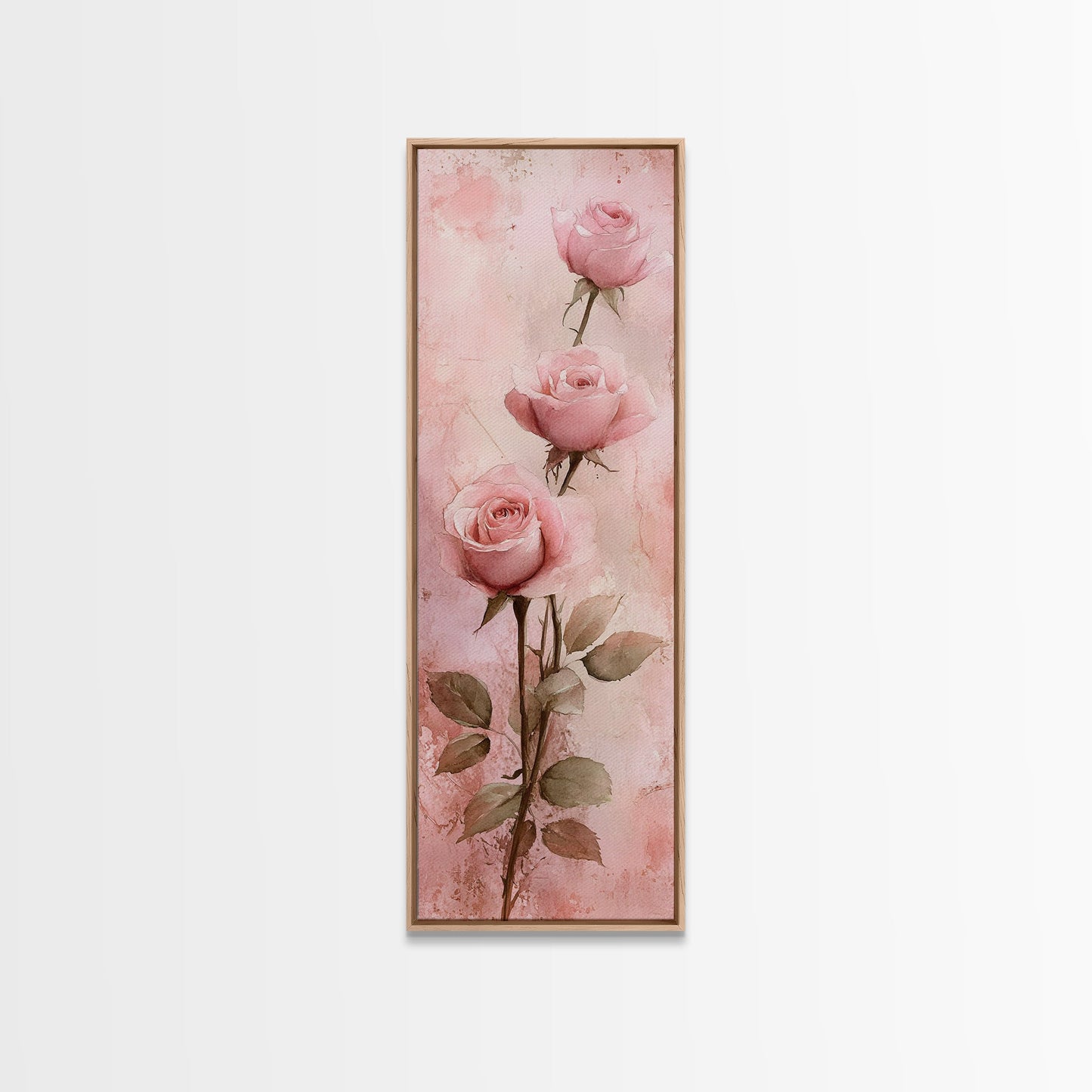 Rose Painting Framed Canvas Print Light Pink Wall Art Botanical Prints Above Sofa Art Living Room Art Rustic Wall Art Gift Idea