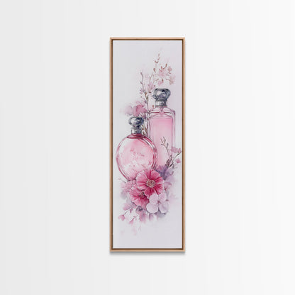 Perfume Bottle Art Framed Canvas Print Light Pink Wall Art Botanical Prints Bedroom Art Minimalist Decor Living Room Gift Idea