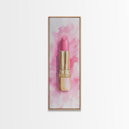 Pink Lipstick Canvas Print Feminine Pink Abstract Art Light Pink Wall Art Whimsical Art Rustic Decor Vertical Gift Idea Above Sofa