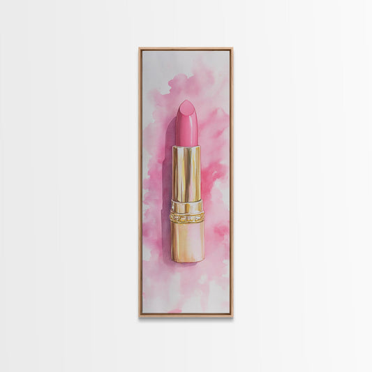 Pink Lipstick Canvas Print Feminine Pink Abstract Art Light Pink Wall Art Whimsical Art Rustic Decor Vertical Gift Idea Above Sofa