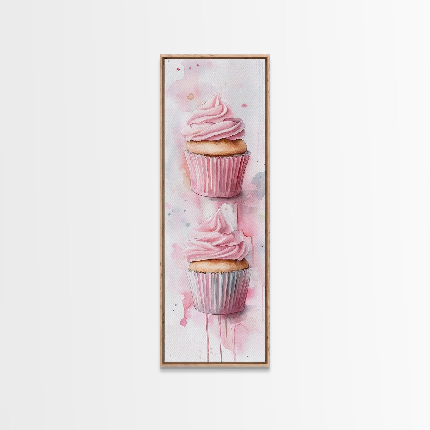 Cupcake Watercolor Canvas Print Food Review Kitchen Art Whimsical Art Rustic Decor Light Pink Wall Art Vertical Gift Idea Above Sofa