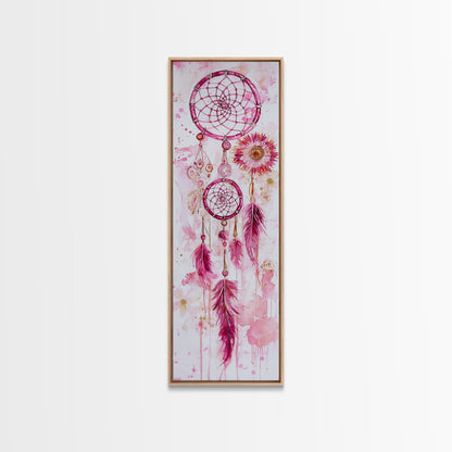 Dreamcatcher Boho Art Framed Canvas Print | Rustic Bedroom Decor | Tall Narrow Wall Art | Southwest Zen Painting | Gift Idea
