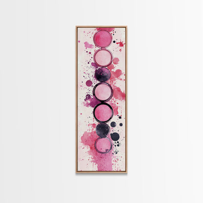 Makeup Palette Canvas Print, modern pink abstract art with splatter design, bold vertical wall art, unique wabi sabi minimalist print.