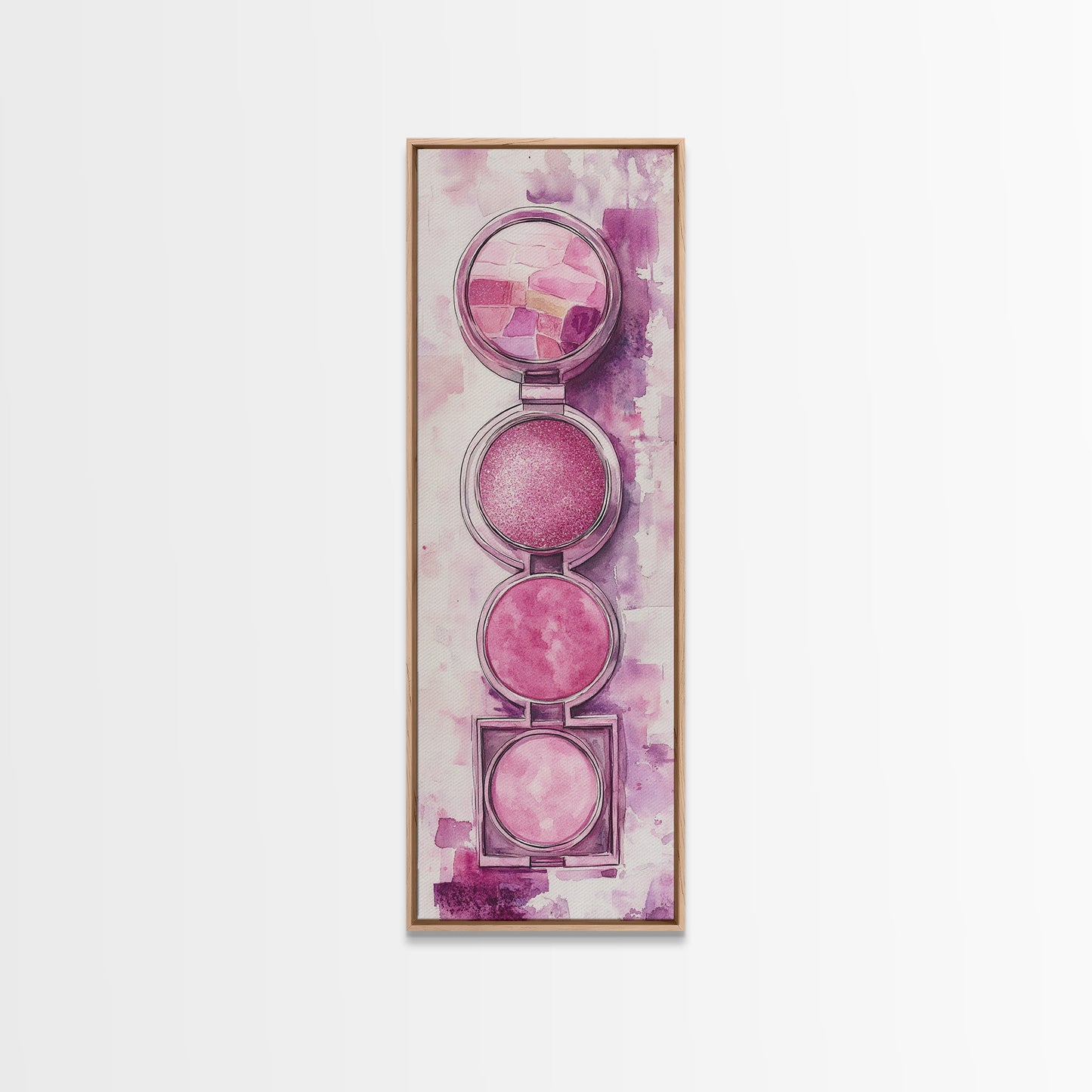 Shimmer Palette Canvas Print, contemporary gemstone painting in pink and purple hues, long narrow wall art with modern abstract vibes.
