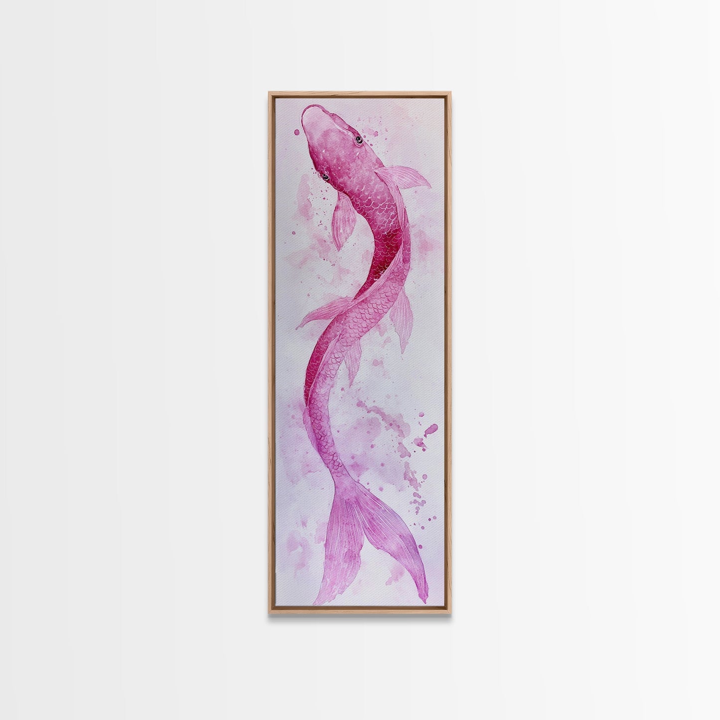 Koi Fish Canvas Print - Pink Whimsical Art, Minimalist Japanese Fish Painting, Skinny Wall Art, Peaceful Above Sofa Artwork