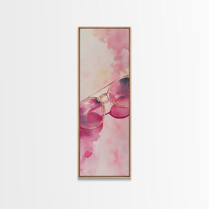 Retro Sunglasses Framed Canvas Print Pink Wall Art Light Pink Wall Art Dorm Decor Minimalist Art Above Couch Art Gift Idea