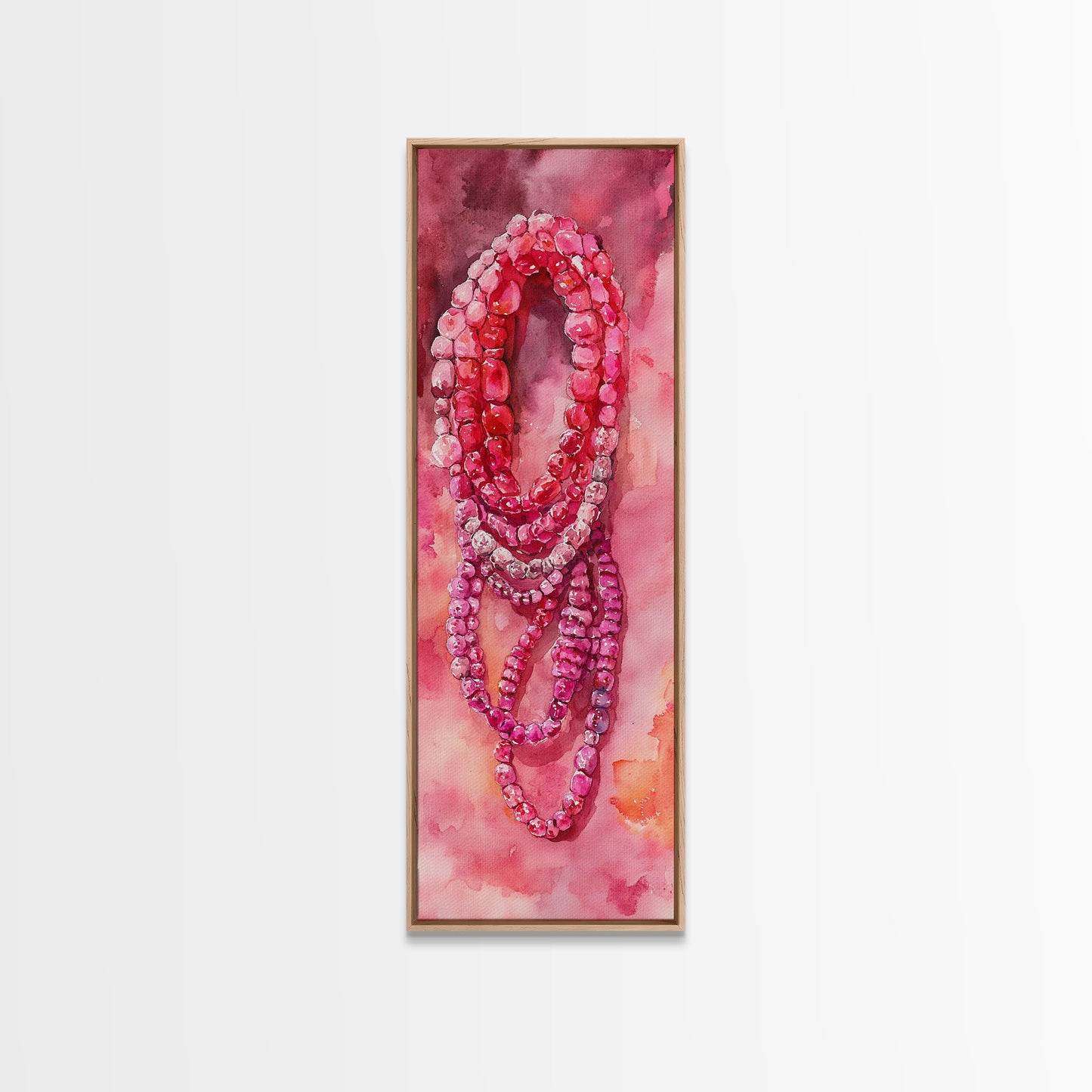 Shimmering Pink Beads Canvas Print Gemstone Painting Whimsical Wall Art Jewelry Lover Gift Vertical Pink Abstract Rustic Art