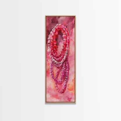 Shimmering Pink Beads Canvas Print Gemstone Painting Whimsical Wall Art Jewelry Lover Gift Vertical Pink Abstract Rustic Art