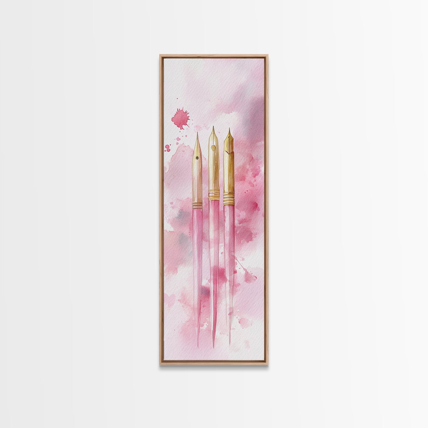 Pink Fountain Pens Canvas Print Whimsical Art Writer’s Gift Minimalist Art Living Room Decor Unique Office Wall Art Illustration