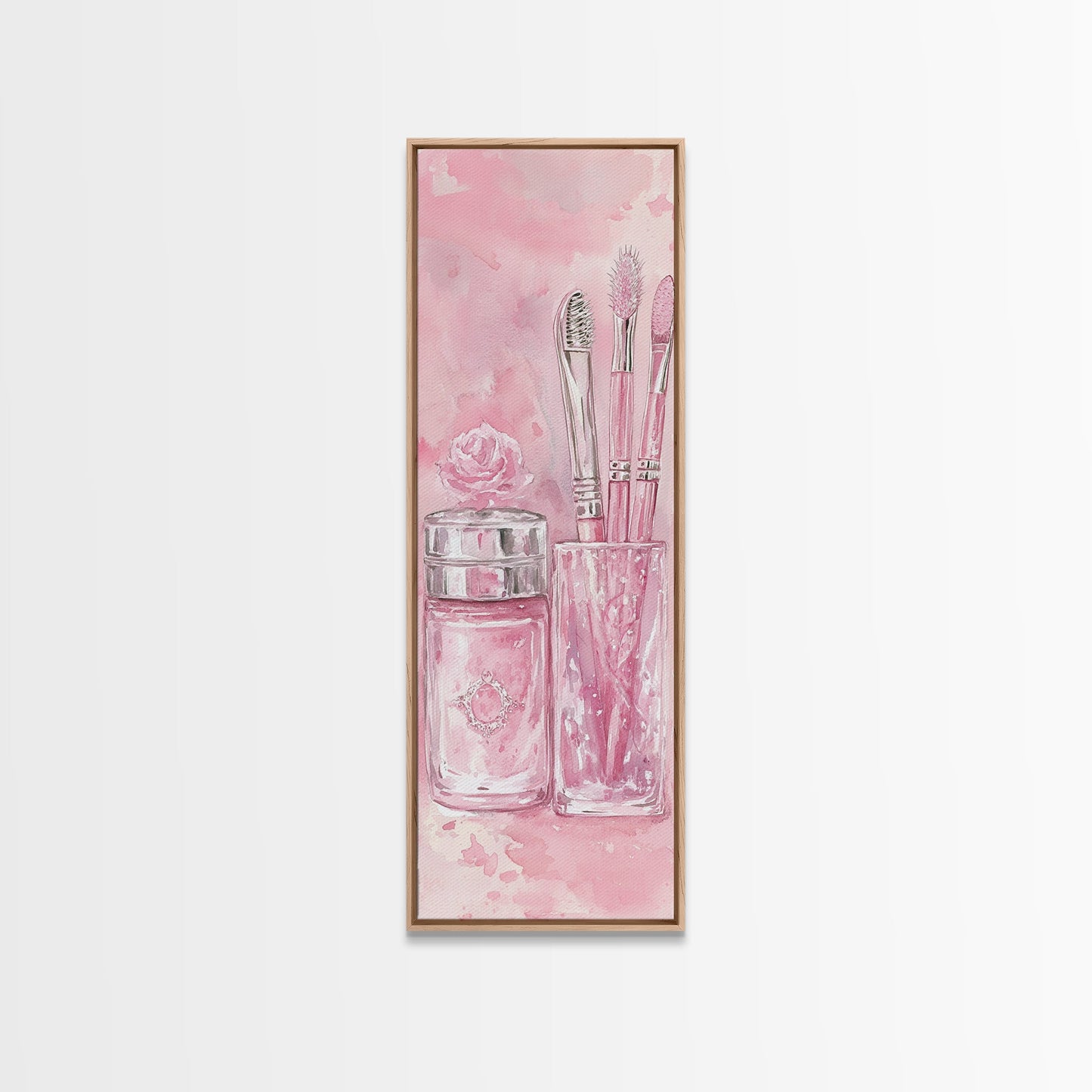 Delicate Makeup Illustration Canvas Print Pink Abstract Art Feminine Wall Decor Light Pink Wall Art Gift Idea Unique Painting